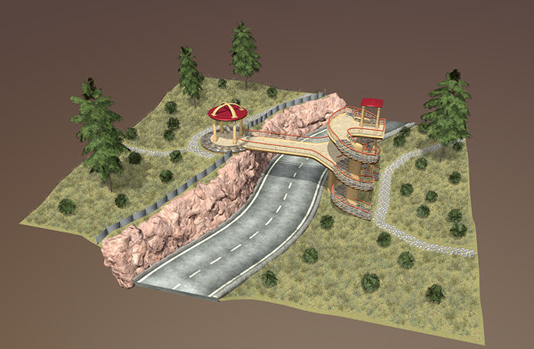 公路两边的山坡与桥梁3d模型插图1