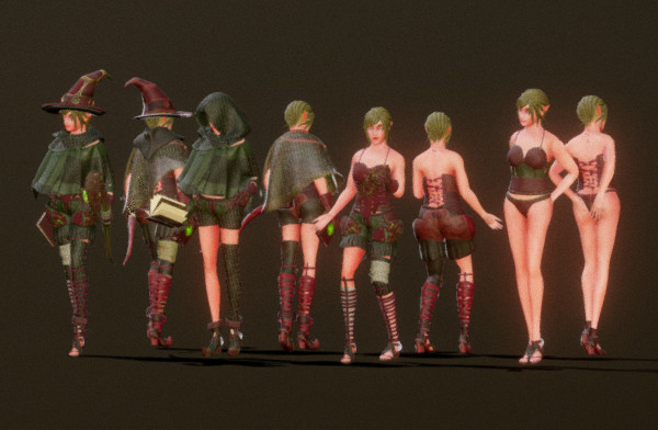 4套女巫师女法师服装套装3d游戏模型插图