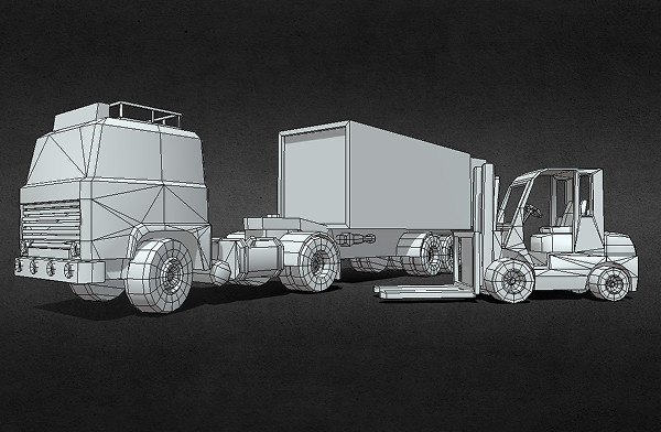 卡车、拖车和叉车插图