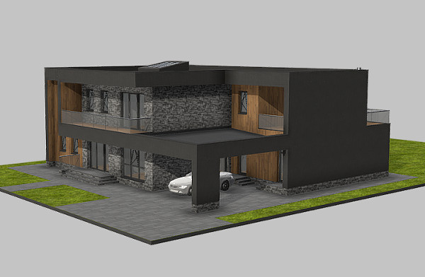 现代简约风两层别墅房子fbx模型插图1