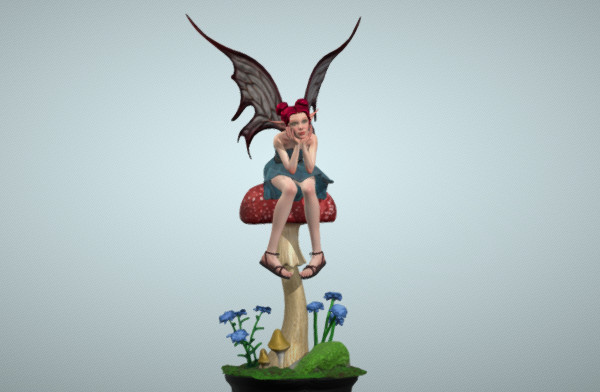 爱丽丝梦游仙境-蘑菇上的女精灵仙女3d模型插图