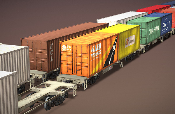 铁路运输集装箱货车包3d模型插图