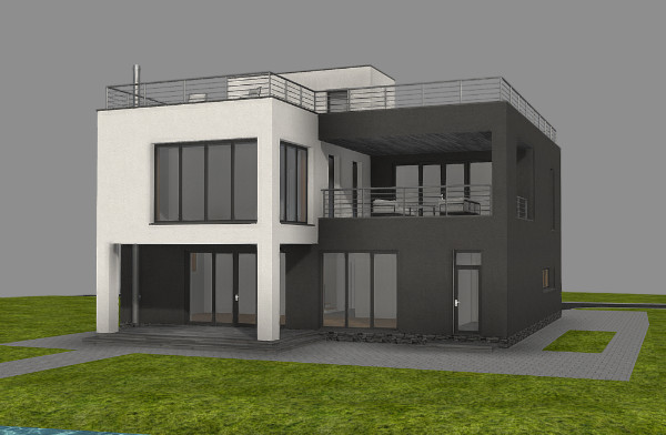 现代简约风格别墅建筑3d模型插图1