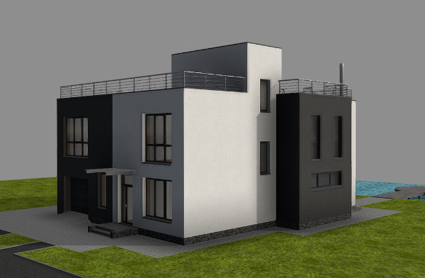 现代简约风格别墅建筑3d模型插图