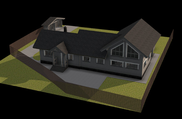带围墙的别墅建筑设计3d模型插图1