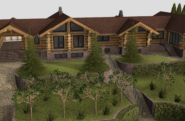 带院子的农家乐农村木屋房子3d模型插图