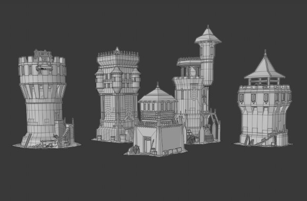 中世纪古城堡建筑部件3d模型插图