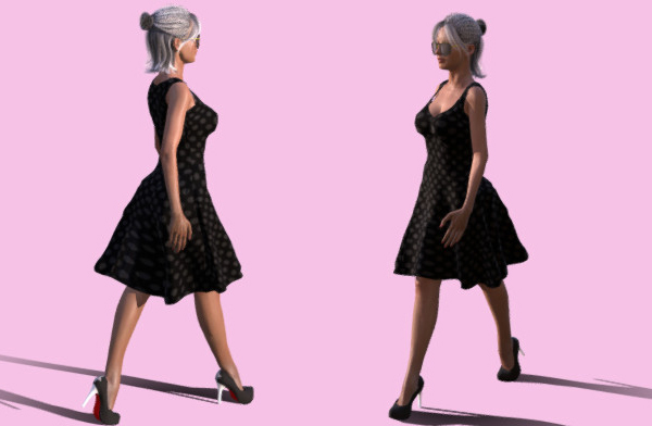 戴墨镜的白发老奶奶黑裙子女人3d模型，有骨骼插图1