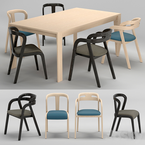 实木餐桌餐椅家具组合3d模型插图