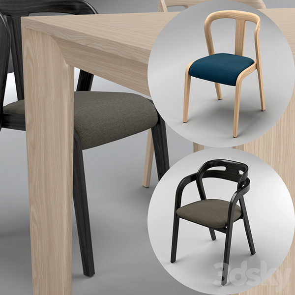 实木餐桌餐椅家具组合3d模型插图1