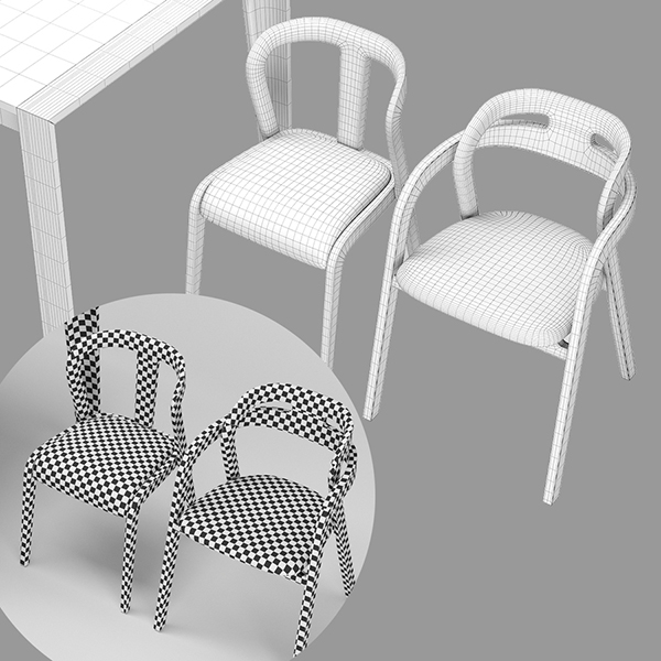实木餐桌餐椅家具组合3d模型插图2