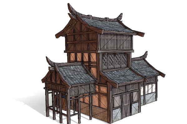 古建筑、木屋建筑、中式建筑OBJ模型插图2