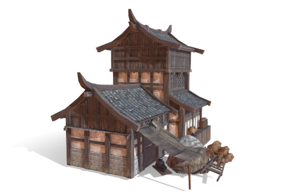 古建筑、木屋建筑、中式建筑OBJ模型插图1