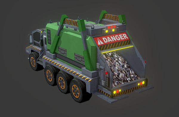 垃圾回收车货物运载卡车3d模型插图2