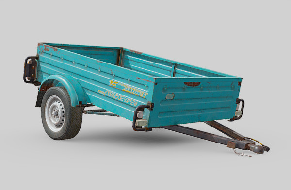 三轮车 旧拖车 车厢3d模型插图