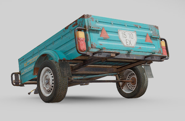 三轮车 旧拖车 车厢3d模型插图2