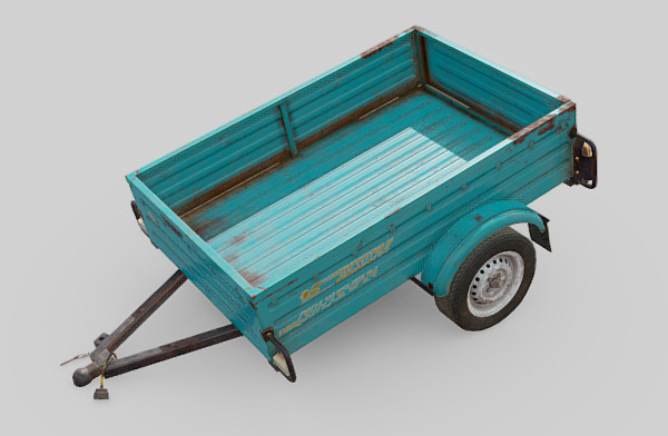 三轮车 旧拖车 车厢3d模型插图1