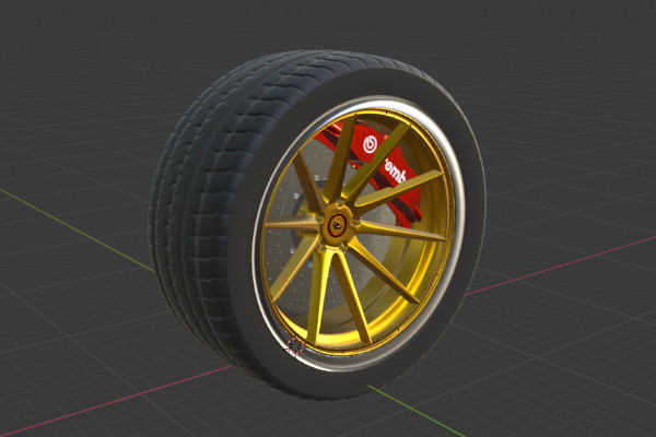 带有刹车的完整车轮3D模型插图