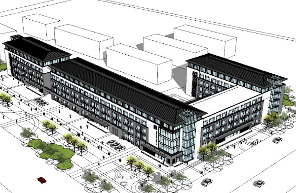 现代风格U型教学楼建筑sketchup模型插图