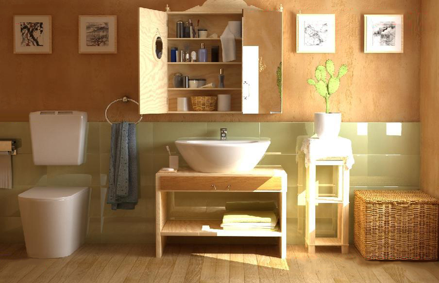 阳光照射的浴室室内场景C4D模型下载插图