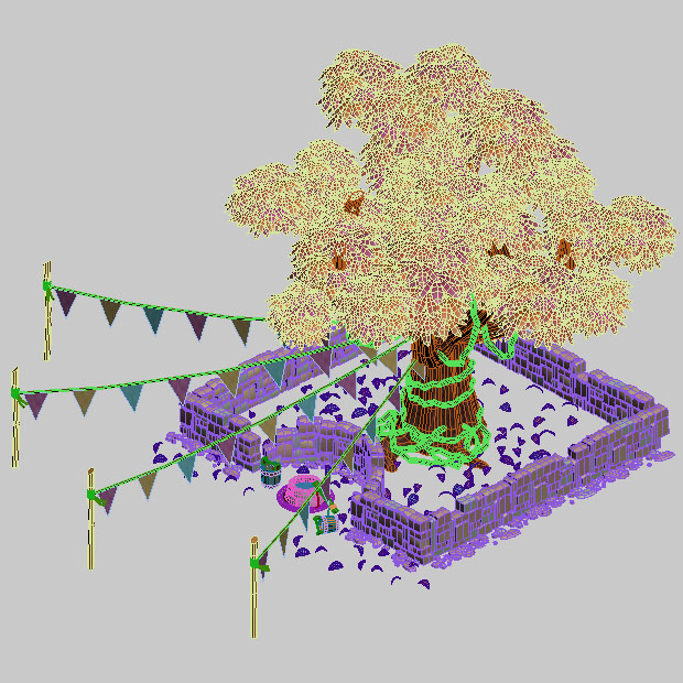 2.5D风格的围墙里的卡通大树3dmax模型插图1