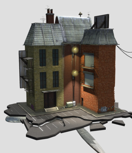 街上的老房子破建筑场景3d模型插图1