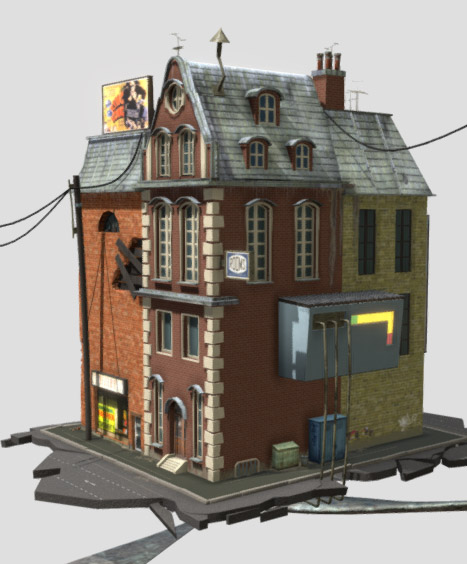 街上的老房子破建筑场景3d模型插图2