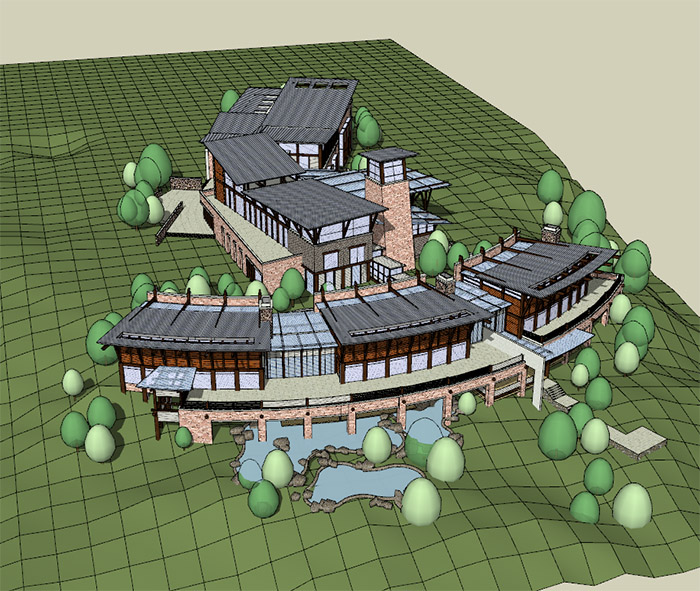 山地商业建筑体验中心设计方案sketchup模型插图
