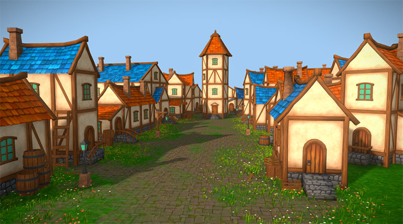 中世纪风格小镇房子环境场景3d模型插图