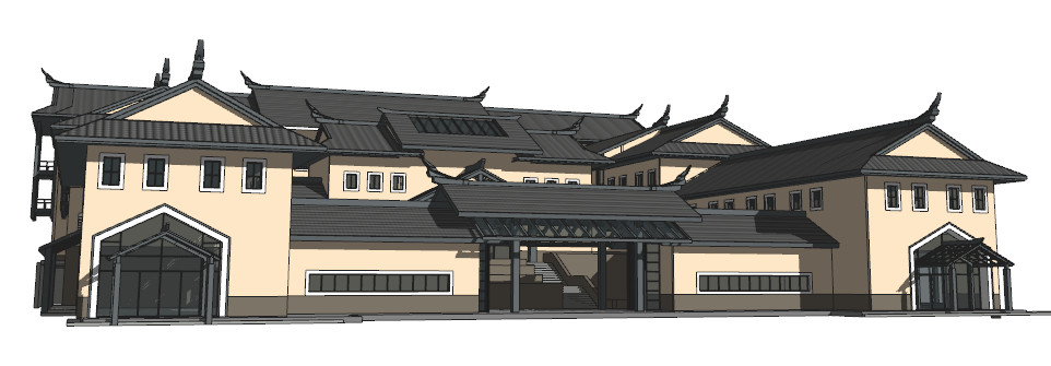 中式风格四合院式酒店建筑sketchup模型插图2