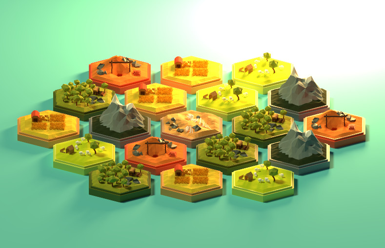 群岛（农场、森林、火山、雪山、房子、树）blender场景模型插图
