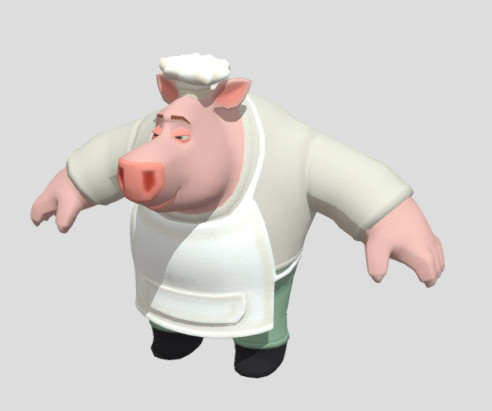 肥胖的卡通猪厨师fbx模型插图