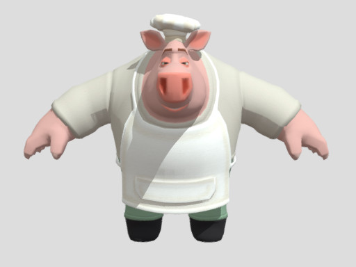 肥胖的卡通猪厨师fbx模型插图1