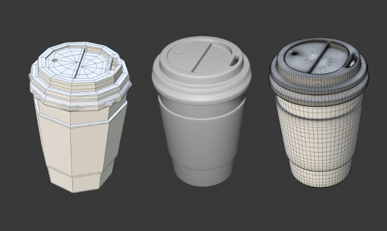 咖啡杯fbx模型，带低模和高模插图
