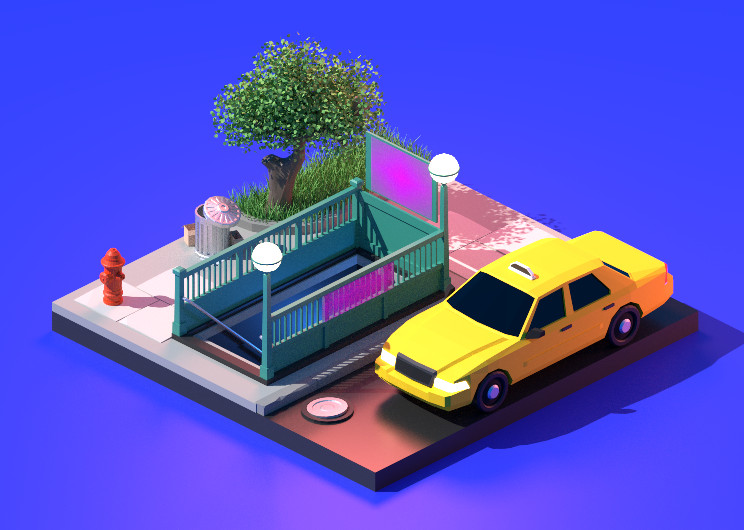 路口的出租车blender模型插图