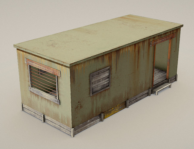 破旧的集装箱房子3d模型插图
