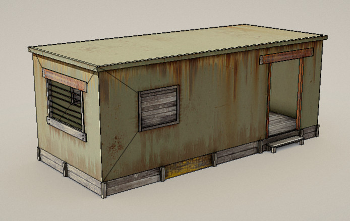 破旧的集装箱房子3d模型插图1