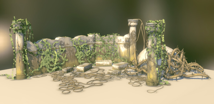 围墙里的常春藤植物3d场景模型插图