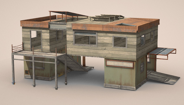 破旧的棚屋建筑房子3d模型插图