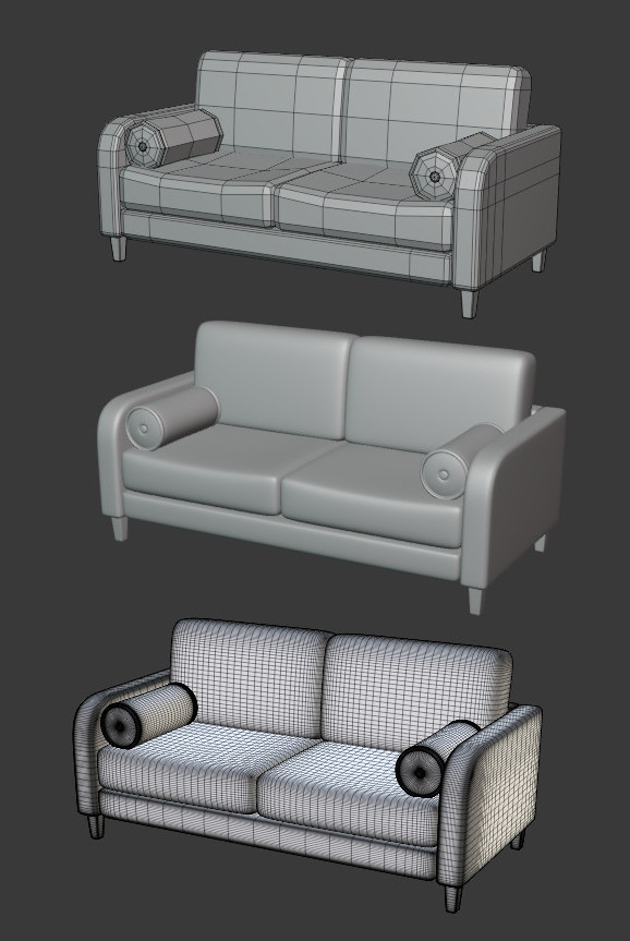 双座沙发长榻fbx模型插图