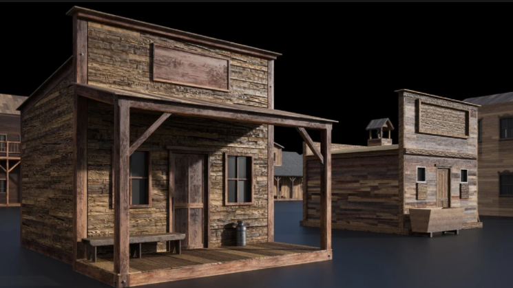 K009狂野西部风格乡村木屋模型Kitbash3D – Wild West插图1