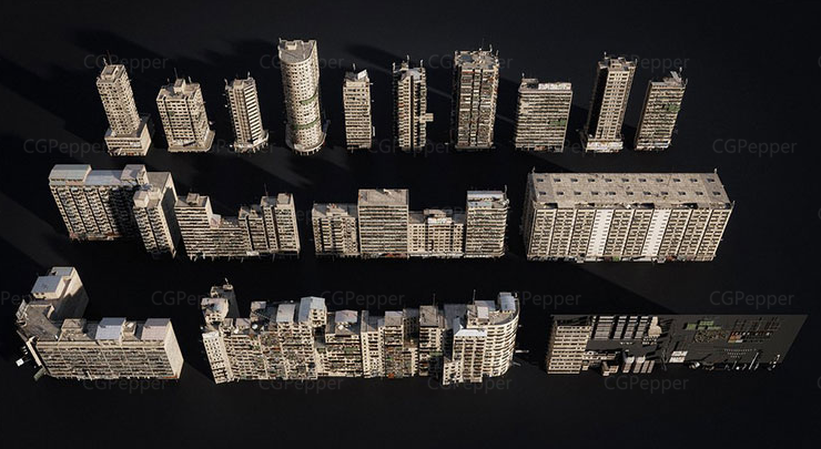 K007未来市贫民窟无人区建筑3D模型Kitbash3D -Future Slums插图