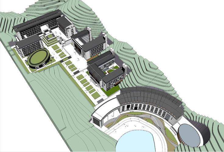 新中式风格高校教学楼宇建筑sketchup模型插图