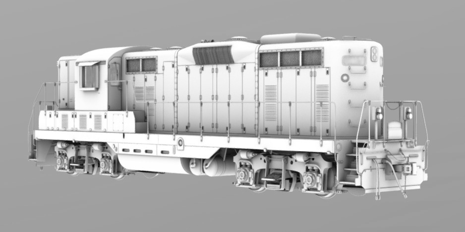 老旧的火车车厢内燃机车3d模型插图1