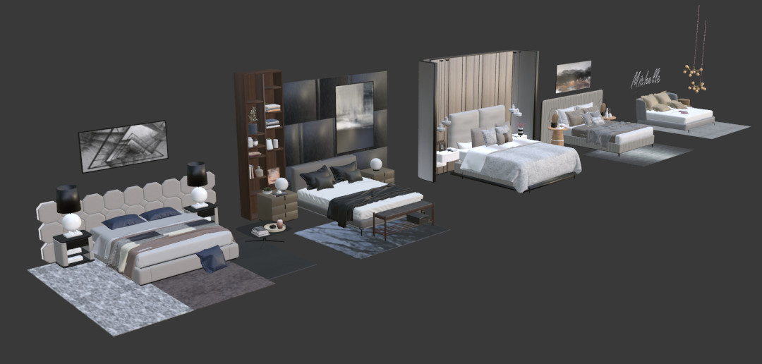 5套室内家具-床具组合3d模型下载插图