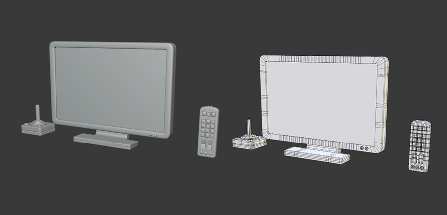 电视机+遥控器fbx模型插图