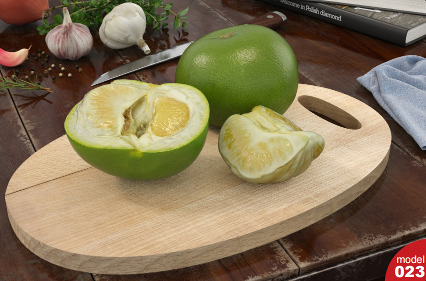 绿色柚子桔子水果3dmax模型插图