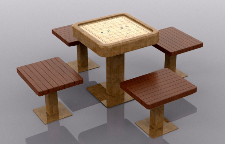 公共象棋桌组合c4d模型插图