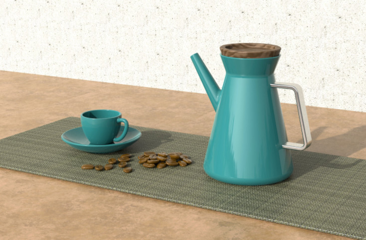 水壶+咖啡杯+咖啡豆c4d场景组合模型插图