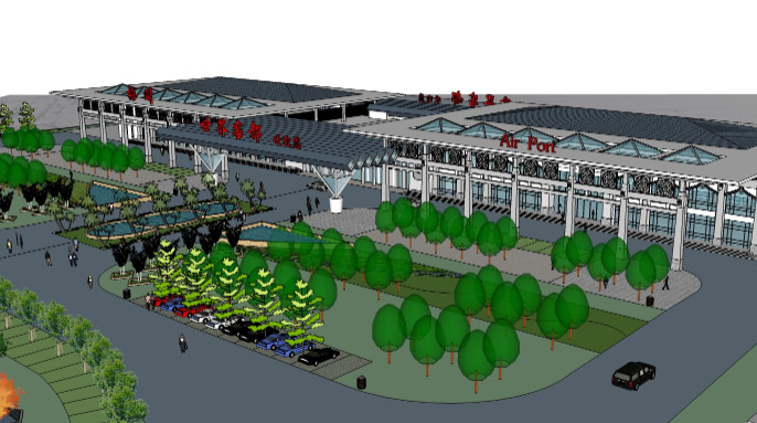 梅州机场建筑规划效果图SketchUp模型插图